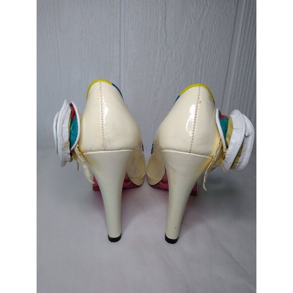 Betsey Johnson Womens 7 M Open Peep Toe High Heels Shoes Ivory Multicolor Floral - Picture 4 of 13